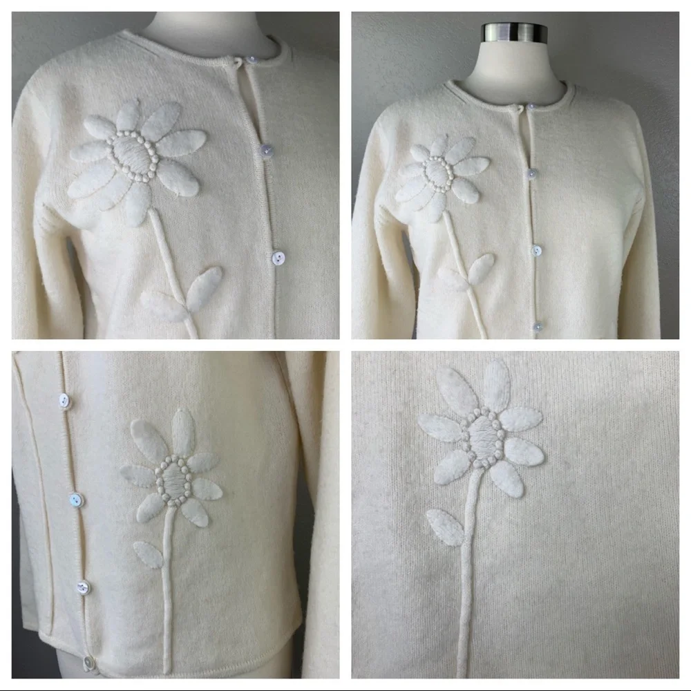 Alexandra Bartlett 100% Lambs Wool Button Cardigan Size Medium Petite